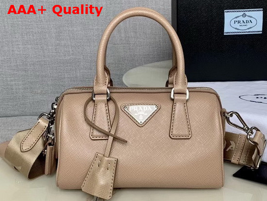 Prada Saffiano Leather Mini Boston Bag in Beige Replica