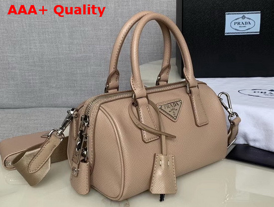 Prada Saffiano Leather Mini Boston Bag in Beige Replica