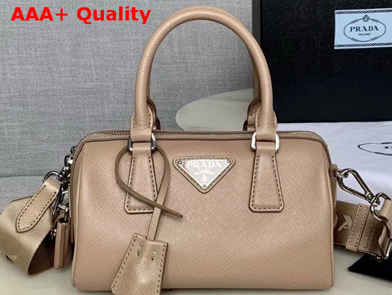 Prada Saffiano Leather Mini Boston Bag in Beige Replica