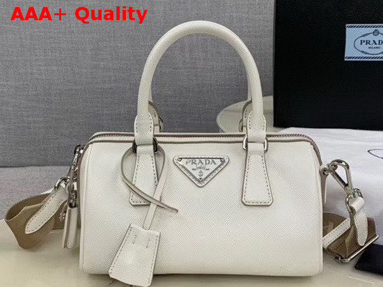 Prada Saffiano Leather Mini Boston Bag in White Replica