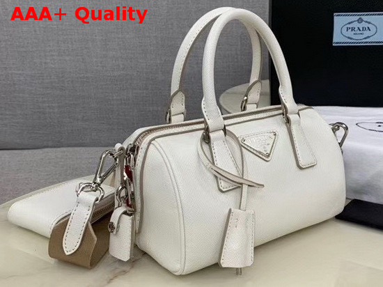 Prada Saffiano Leather Mini Boston Bag in White Replica