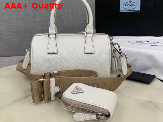 Prada Saffiano Leather Mini Boston Bag in White Replica