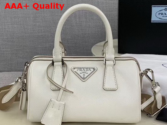 Prada Saffiano Leather Mini Boston Bag in White Replica