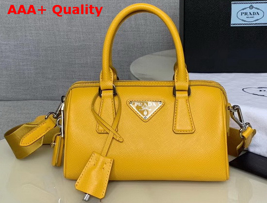 Prada Saffiano Leather Mini Boston Bag in Yellow Replica