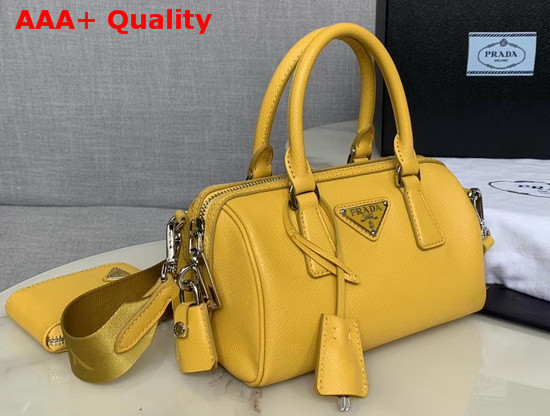 Prada Saffiano Leather Mini Boston Bag in Yellow Replica