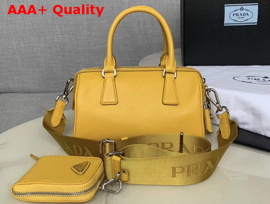 Prada Saffiano Leather Mini Boston Bag in Yellow Replica