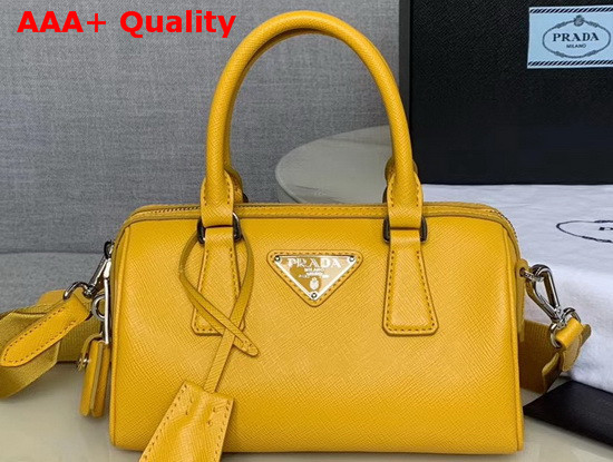 Prada Saffiano Leather Mini Boston Bag in Yellow Replica