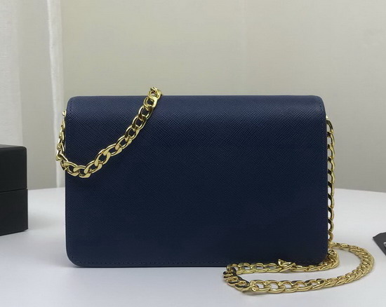 Prada Saffiano Leather Shouler Bag in Blue with Triangle Logo Lock on The Front