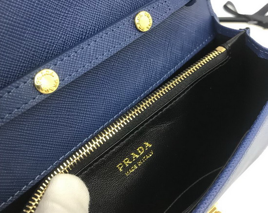 Prada Saffiano Leather Shouler Bag in Blue with Triangle Logo Lock on The Front