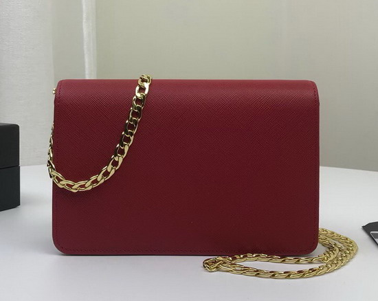 Prada Saffiano Leather Shouler Bag in Red with Triangle Logo Lock on The Front