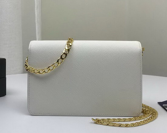 Prada Saffiano Leather Shouler Bag in White with Triangle Logo Lock on The Front