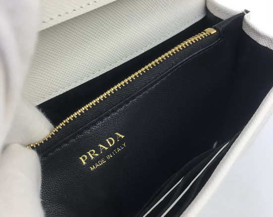 Prada Saffiano Leather Shouler Bag in White with Triangle Logo Lock on The Front