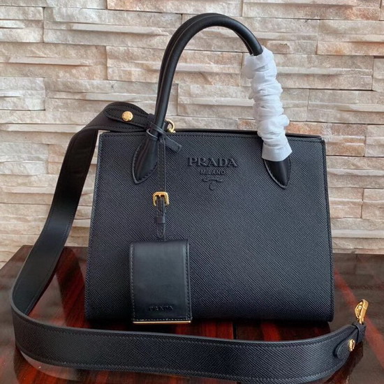 Prada Saffiano Leather Small Tote in Black