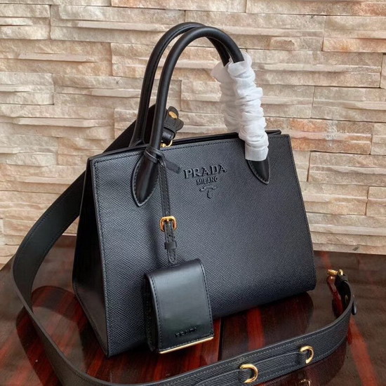 Prada Saffiano Leather Small Tote in Black