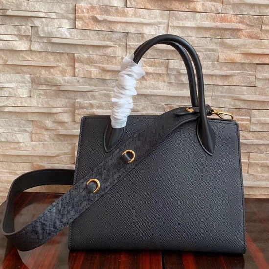 Prada Saffiano Leather Small Tote in Black