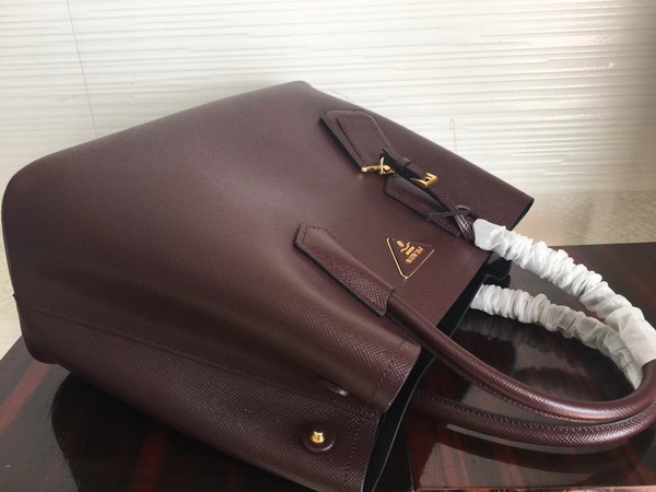 Prada Saffiano Leather Tote Bag in Burgundy