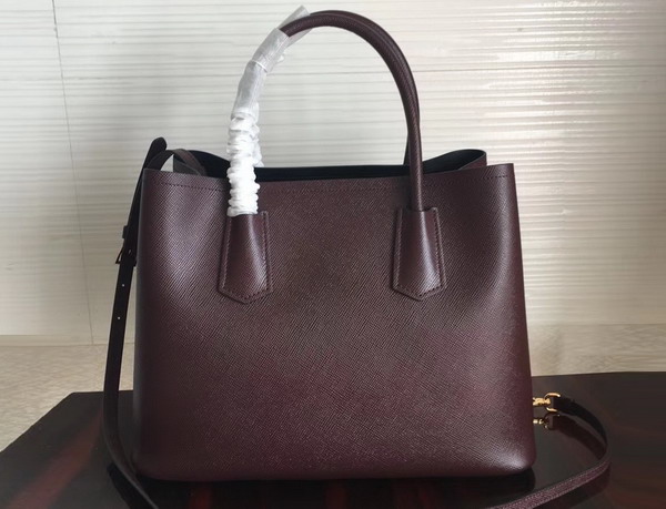 Prada Saffiano Leather Tote Bag in Burgundy