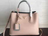 Prada Saffiano Leather Tote Bag in Light Pink with Grey Interior