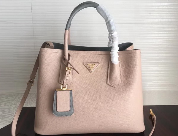 Prada Saffiano Leather Tote Bag in Light Pink with Grey Interior