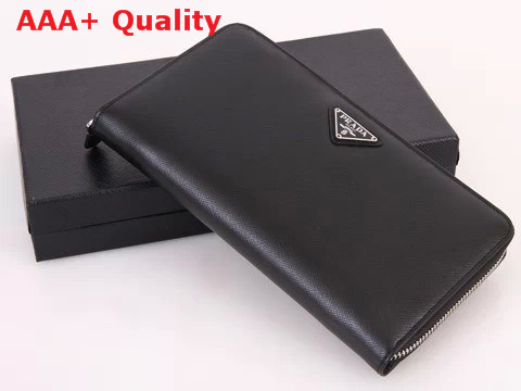 Prada Saffiano Leather Wallet In Black With Metal Lettering Logo Replica