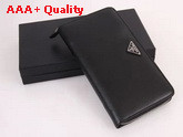 Prada Saffiano Leather Wallet In Black With Metal Lettering Logo Replica