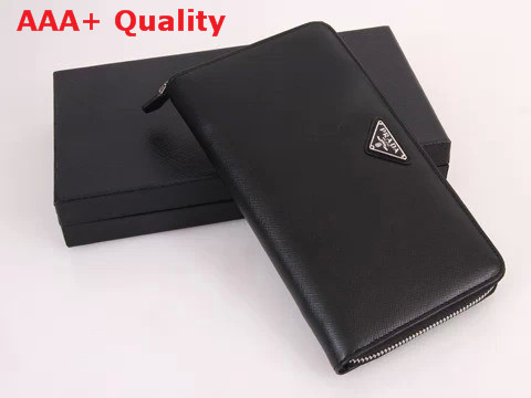 Prada Saffiano Leather Wallet In Black With Metal Lettering Logo Replica