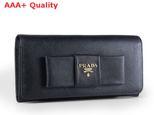 Prada Saffiano Leather Wallet With Leather Bow Black Replica