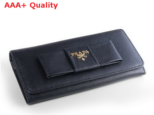 Prada Saffiano Leather Wallet With Leather Bow Black Replica