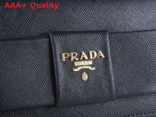 Prada Saffiano Leather Wallet With Leather Bow Black Replica