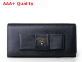 Prada Saffiano Leather Wallet With Leather Bow Black Replica