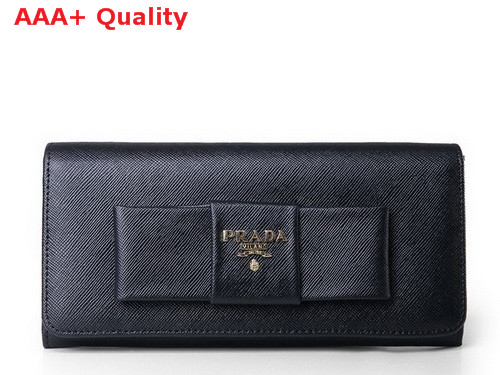 Prada Saffiano Leather Wallet With Leather Bow Black Replica