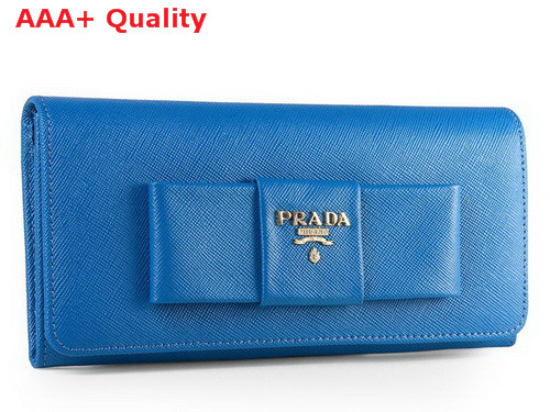 Prada Saffiano Leather Wallet With Leather Bow Blue Replica