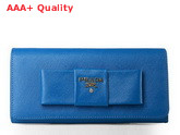 Prada Saffiano Leather Wallet With Leather Bow Blue Replica