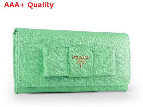 Prada Saffiano Leather Wallet With Leather Bow Green Replica