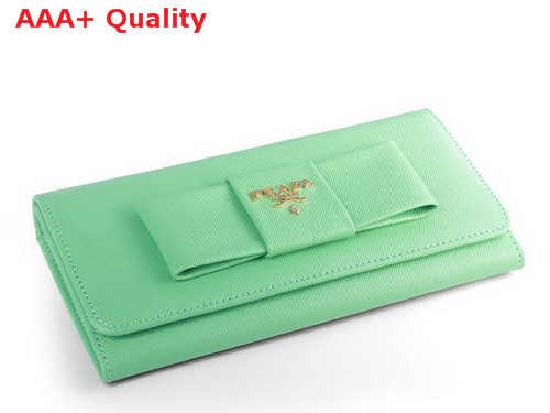 Prada Saffiano Leather Wallet With Leather Bow Green Replica