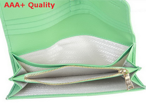 Prada Saffiano Leather Wallet With Leather Bow Green Replica