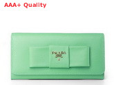 Prada Saffiano Leather Wallet With Leather Bow Green Replica