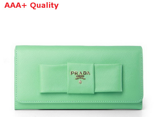 Prada Saffiano Leather Wallet With Leather Bow Green Replica