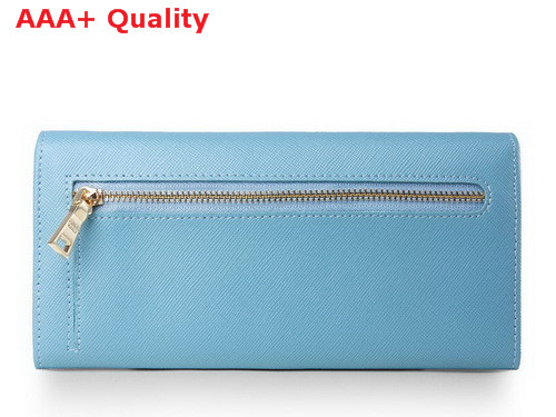 Prada Saffiano Leather Wallet With Leather Bow Light Blue Replica