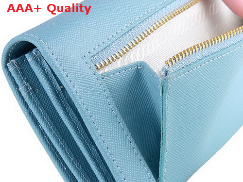 Prada Saffiano Leather Wallet With Leather Bow Light Blue Replica