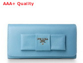 Prada Saffiano Leather Wallet With Leather Bow Light Blue Replica