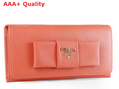 Prada Saffiano Leather Wallet With Leather Bow Orange Replica