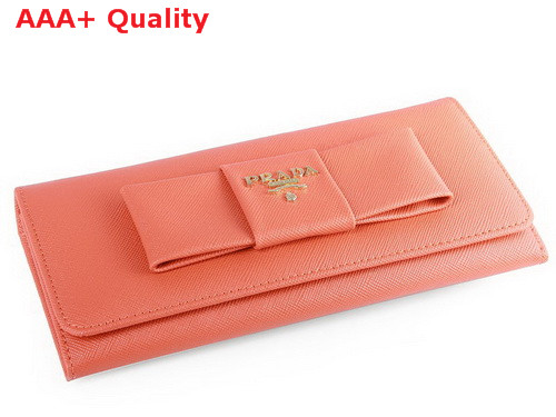 Prada Saffiano Leather Wallet With Leather Bow Orange Replica