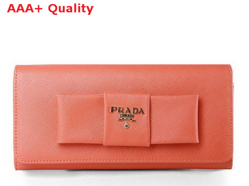 Prada Saffiano Leather Wallet With Leather Bow Orange Replica