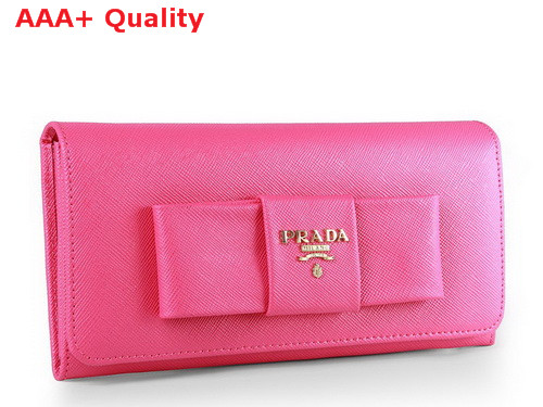 Prada Saffiano Leather Wallet With Leather Bow Peach Replica