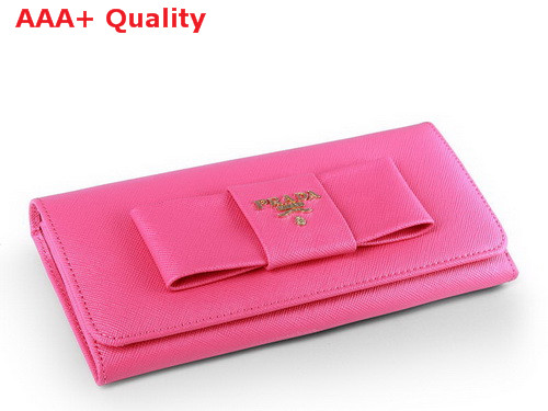 Prada Saffiano Leather Wallet With Leather Bow Peach Replica