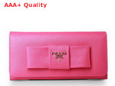 Prada Saffiano Leather Wallet With Leather Bow Peach Replica