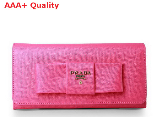 Prada Saffiano Leather Wallet With Leather Bow Peach Replica