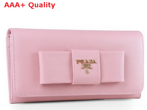 Prada Saffiano Leather Wallet With Leather Bow Pink Replica