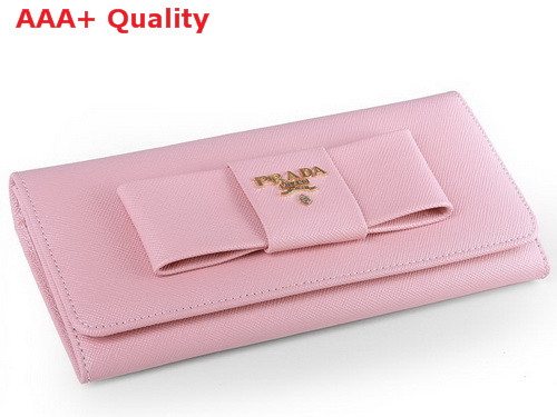 Prada Saffiano Leather Wallet With Leather Bow Pink Replica